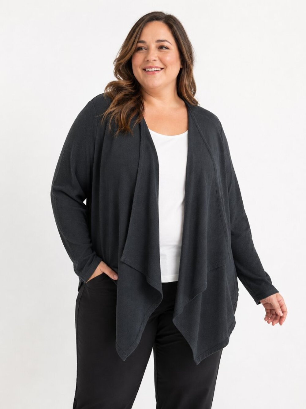 J. Jill Women's Open Front Drape Shawl Cardigan in Gray Black Size 4X
